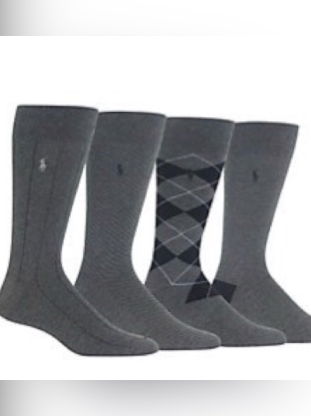 Polo by Ralph Lauren Grey Crew Socks 4-Pack with Argyle Accent